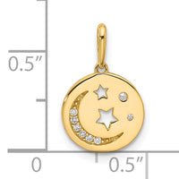 14k Polished CZ Moon and Stars in Disc Pendant-YC1573