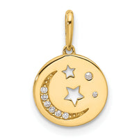 14k Polished CZ Moon and Stars in Disc Pendant-YC1573