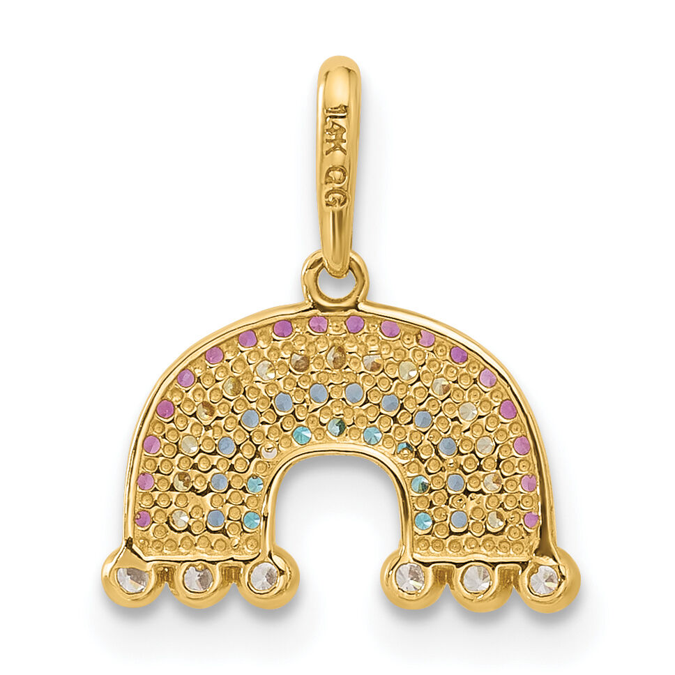14k Polished CZ Rainbow and Clouds Pendant-YC1577