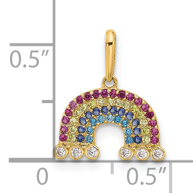 14k Polished CZ Rainbow and Clouds Pendant-YC1577