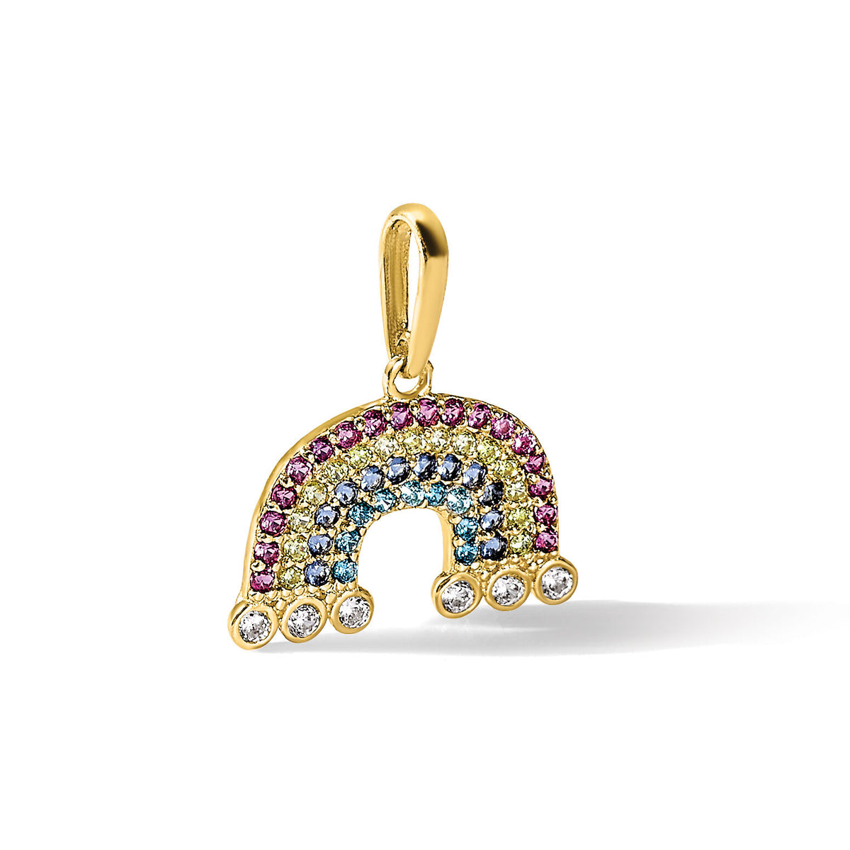 14k Polished CZ Rainbow and Clouds Pendant-YC1577
