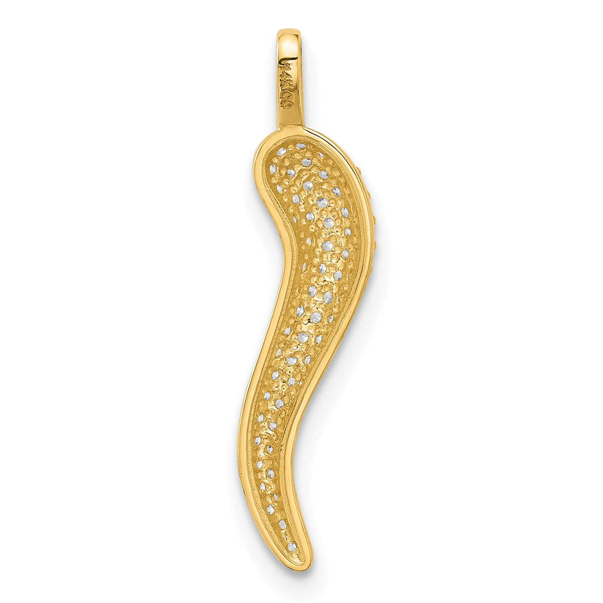 14k Polished CZ Large Italian Horn Pendant-YC1583