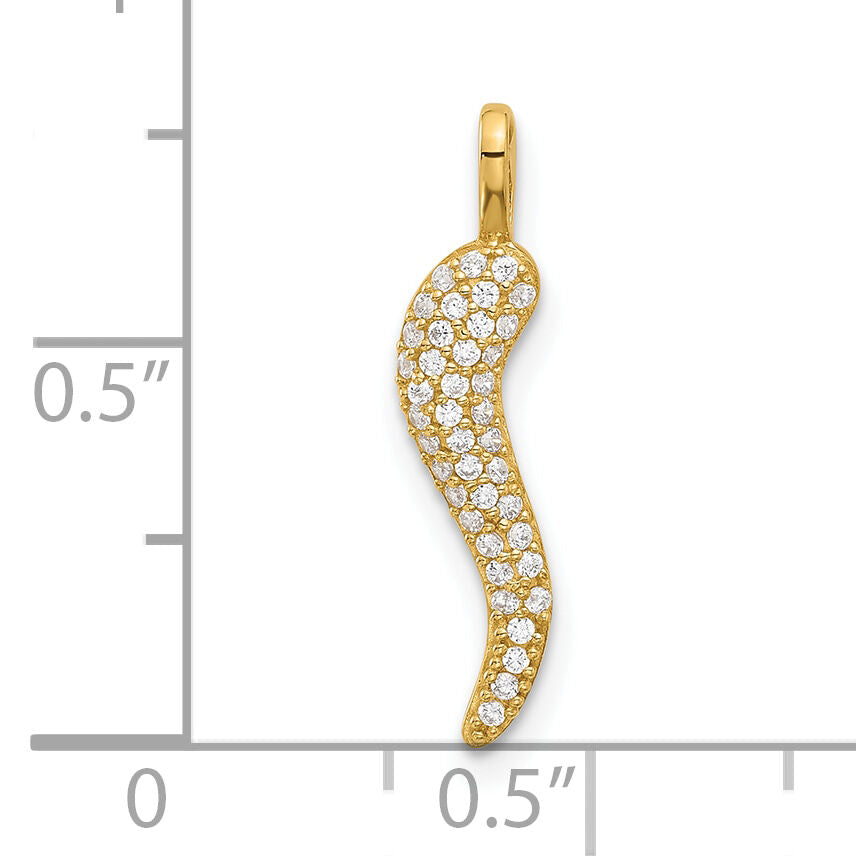 14k Polished CZ Small Italian Horn Pendant-YC1584
