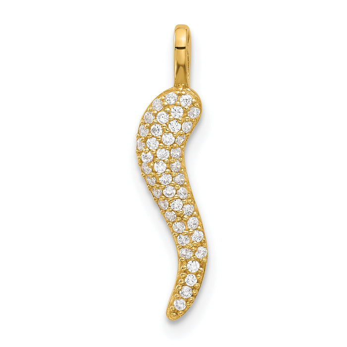 14k Polished CZ Small Italian Horn Pendant-YC1584