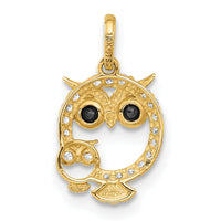 14K Polished Black and White CZ Mommy and Baby Owl Pendant-YC1585