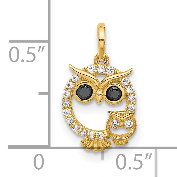 14K Polished Black and White CZ Mommy and Baby Owl Pendant-YC1585