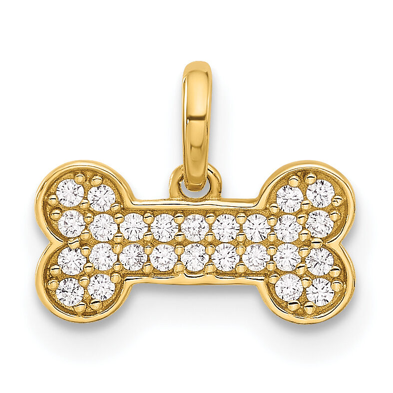 14K Polished CZ Dog Bone Pendant-YC1586