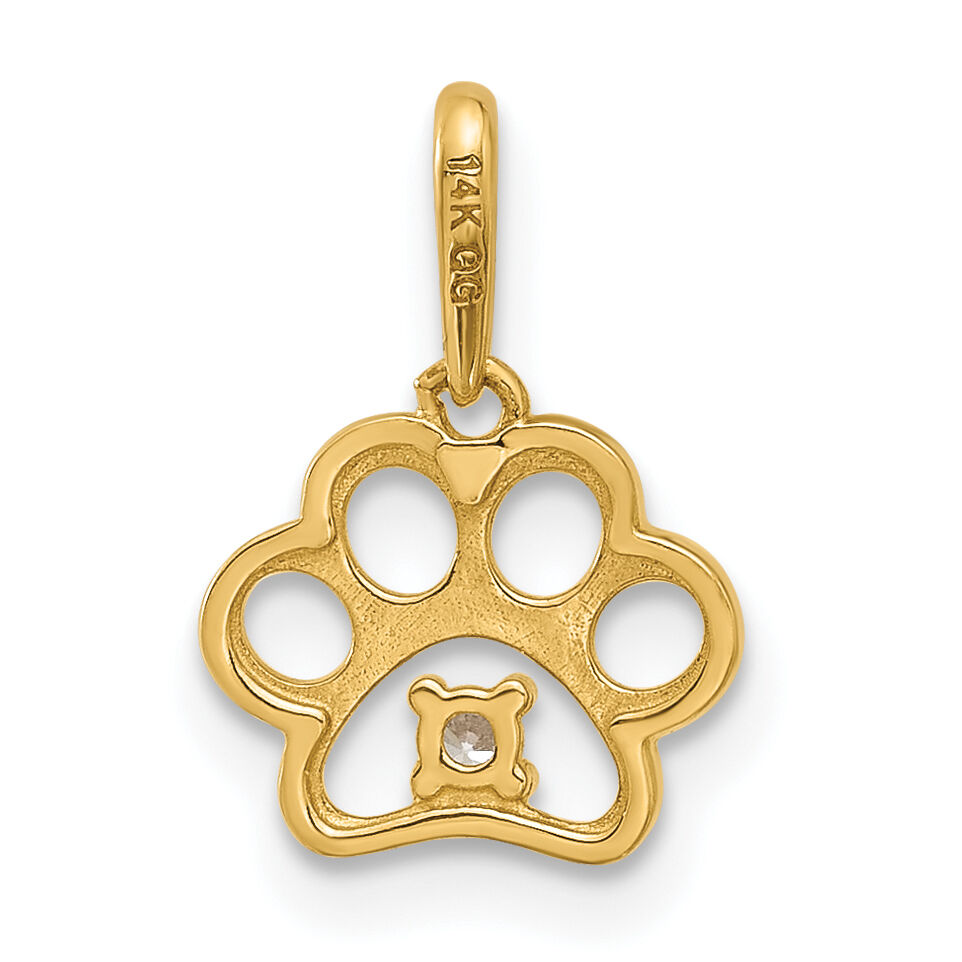 14k Polished CZ Paw Print Pendant-YC1587