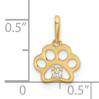 14k Polished CZ Paw Print Pendant-YC1587
