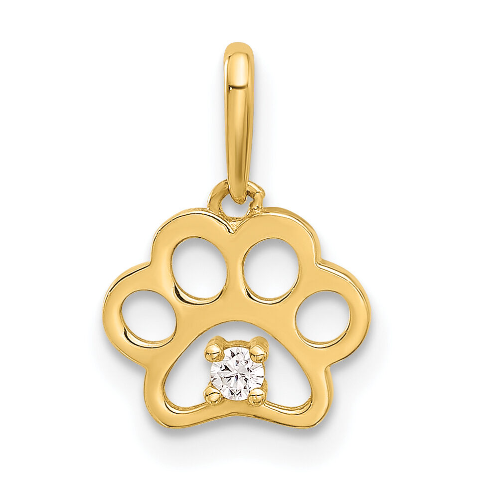 14k Polished CZ Paw Print Pendant-YC1587