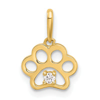 14k Polished CZ Paw Print Pendant-YC1587