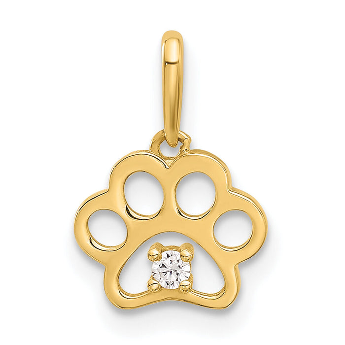14k Polished CZ Paw Print Pendant-YC1587