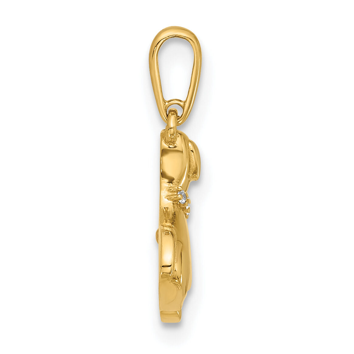 14k Two-tone Polished CZ Dog w/Heart Dangle Pendant-YC1589