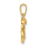 14k Two-tone Polished CZ Dog w/Heart Dangle Pendant-YC1589