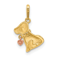 14k Two-tone Polished CZ Dog w/Heart Dangle Pendant-YC1589