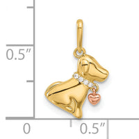 14k Two-tone Polished CZ Dog w/Heart Dangle Pendant-YC1589