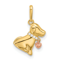 14k Two-tone Polished CZ Dog w/Heart Dangle Pendant-YC1589