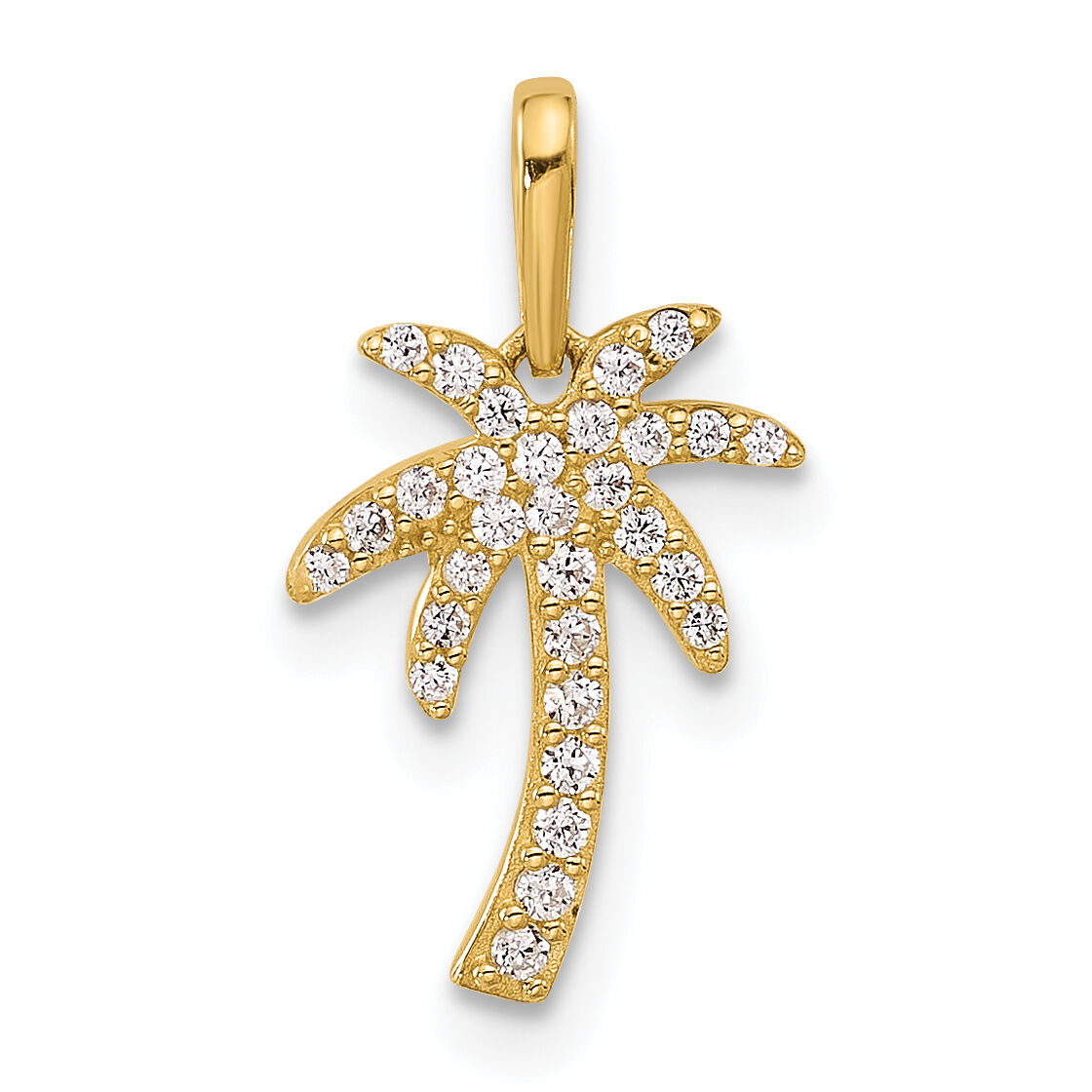 14K Polished CZ Palm Tree Pendant-YC1593