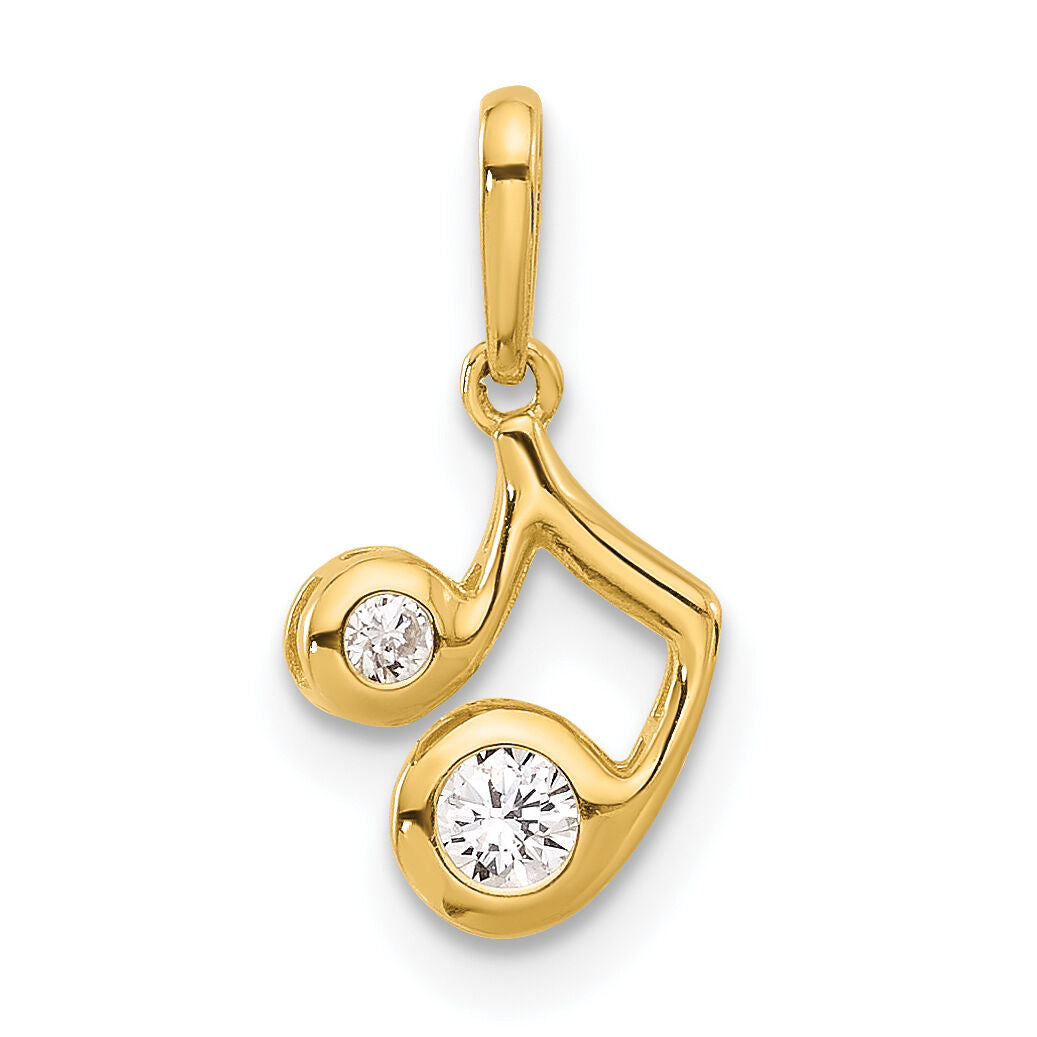 14K Polished CZ Music Note Pendant-YC1595