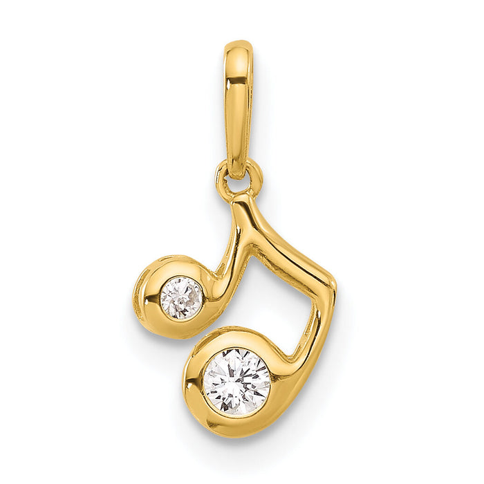 14K Polished CZ Music Note Pendant-YC1595