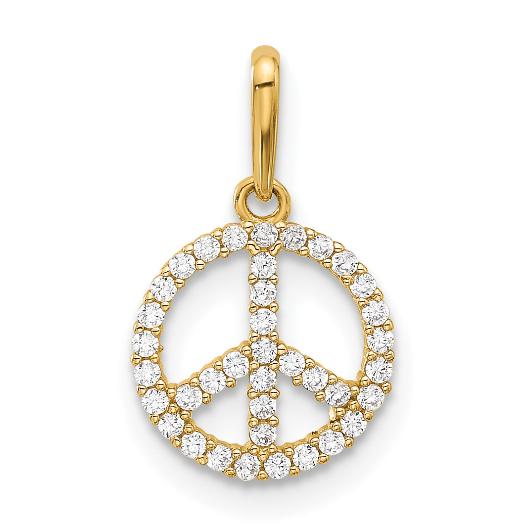 14k Polished CZ Peace Sign Pendant-YC1596