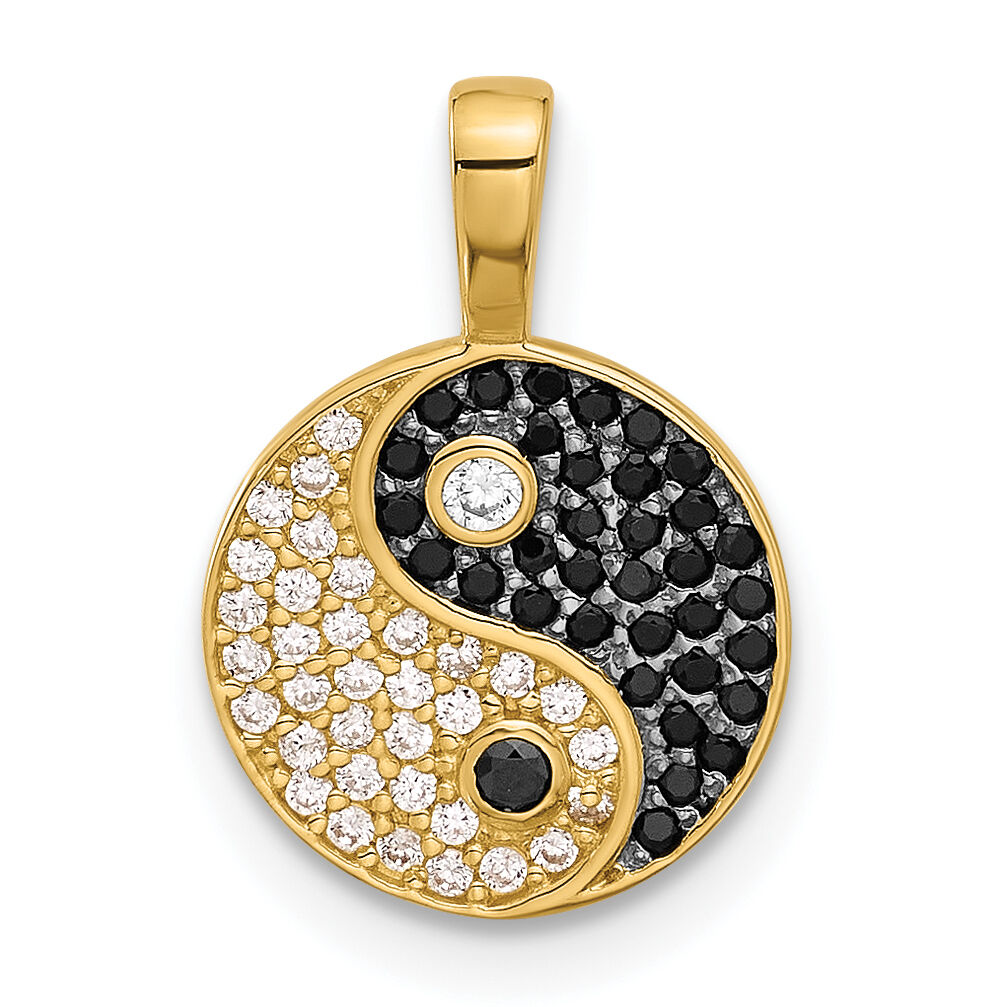 14k with Rhodium Black and Clear CZ Yin and Yang Pendant-YC1597
