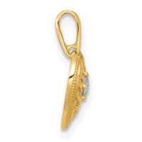 14k Polished and Textured CZ Floral Heart Pendant-YC1600