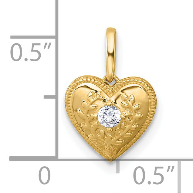 14k Polished and Textured CZ Floral Heart Pendant-YC1600