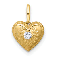 14k Polished and Textured CZ Floral Heart Pendant-YC1600