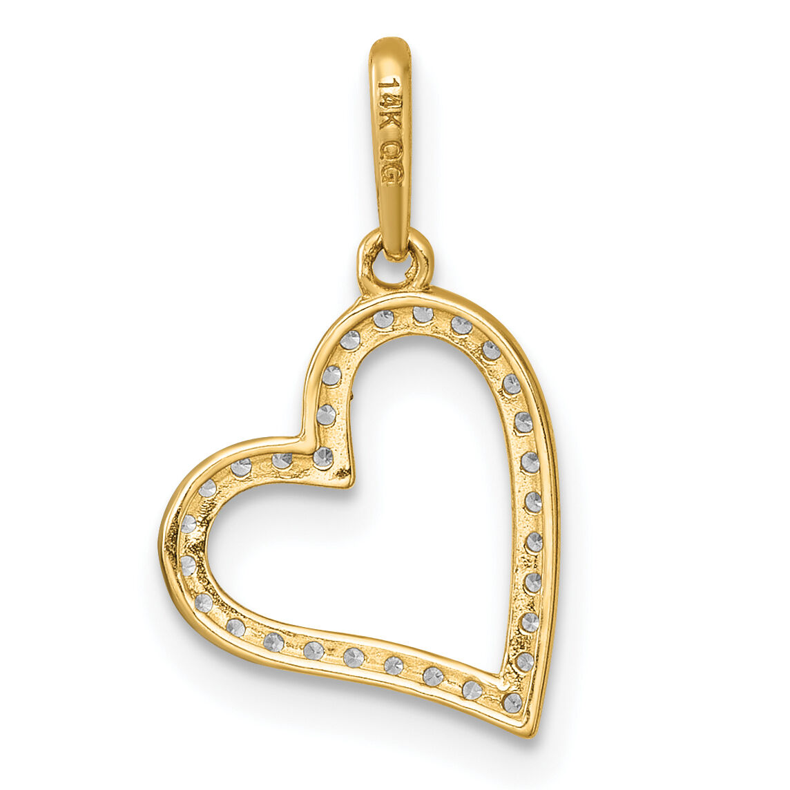 14k Polished CZ Open Heart Pendant-YC1604