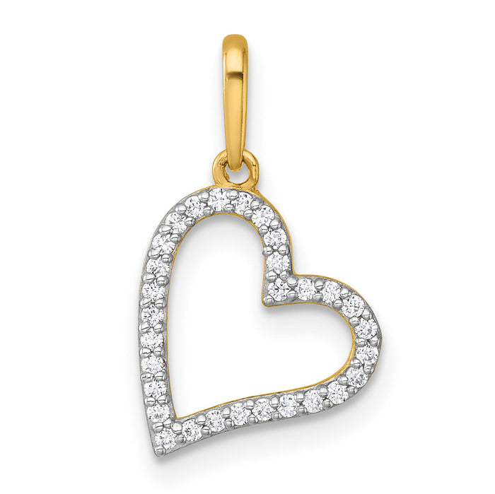 14k Polished CZ Open Heart Pendant-YC1604