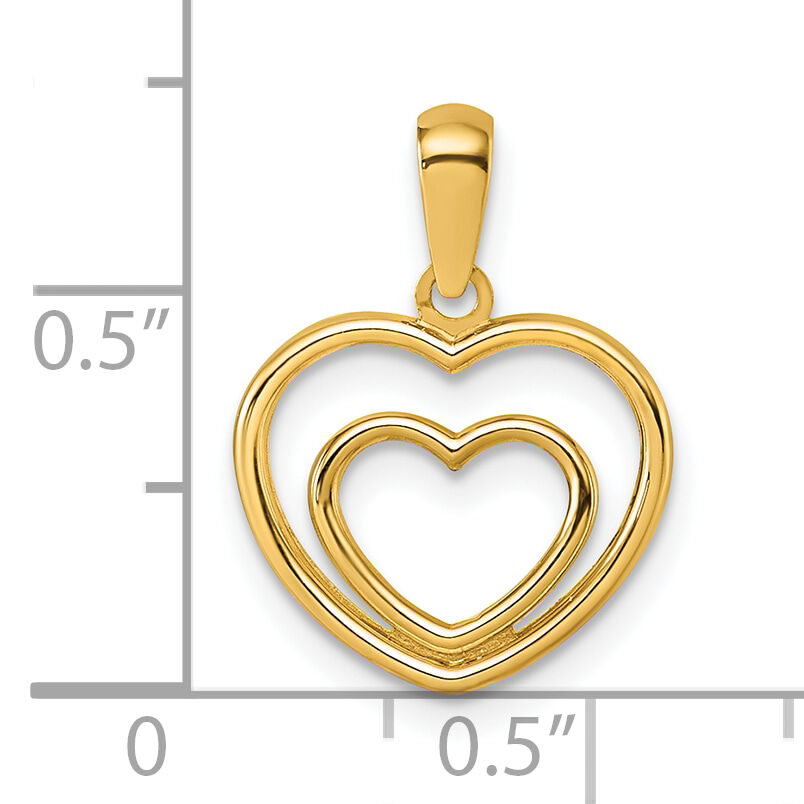 14K Polished Double Heart Pendant-YC1605