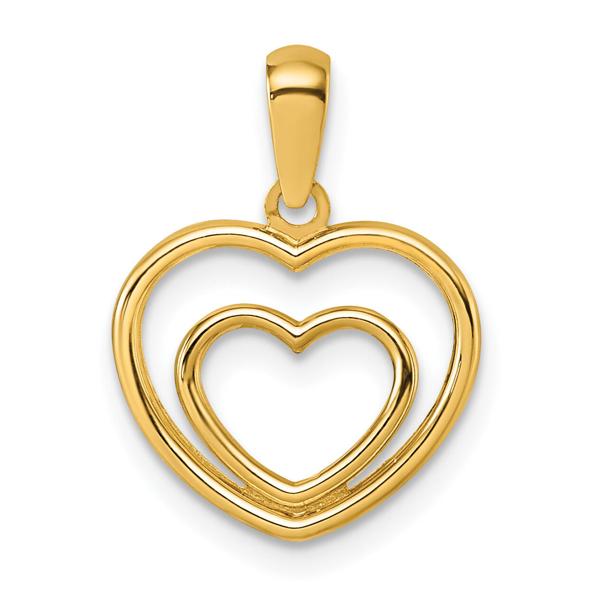 14K Polished Double Heart Pendant-YC1605