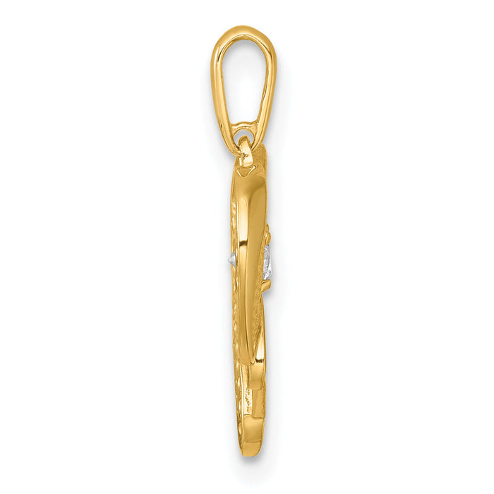14k Polished CZ Mom Heart Charm-YC1606
