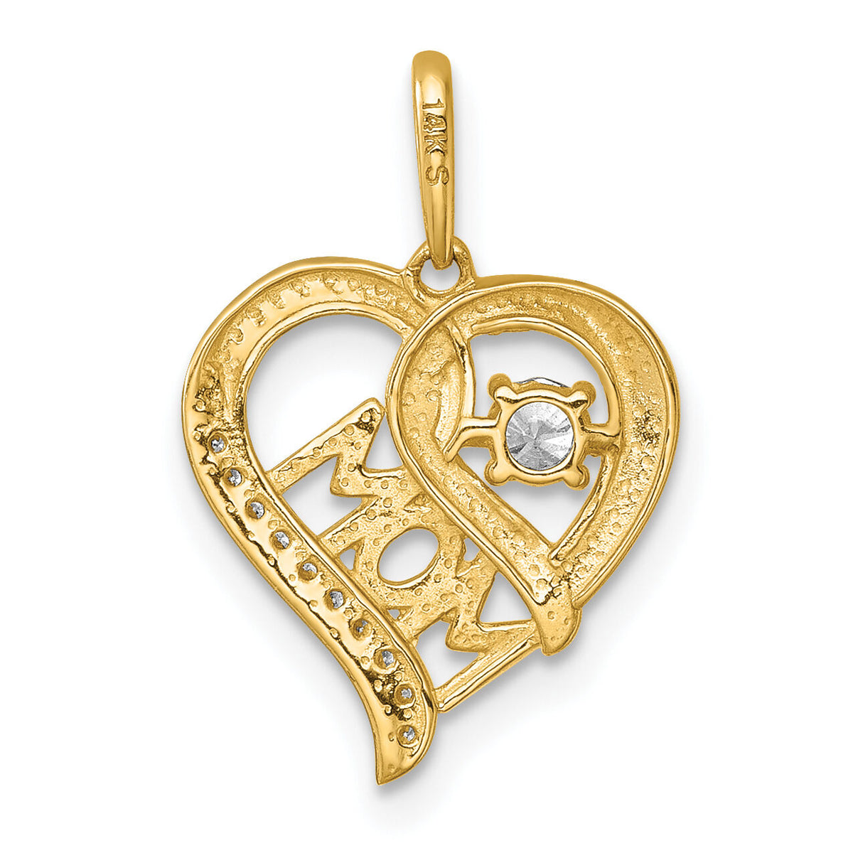 14k Polished CZ Mom Heart Charm-YC1606