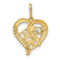 14k Polished CZ Mom Heart Charm-YC1606