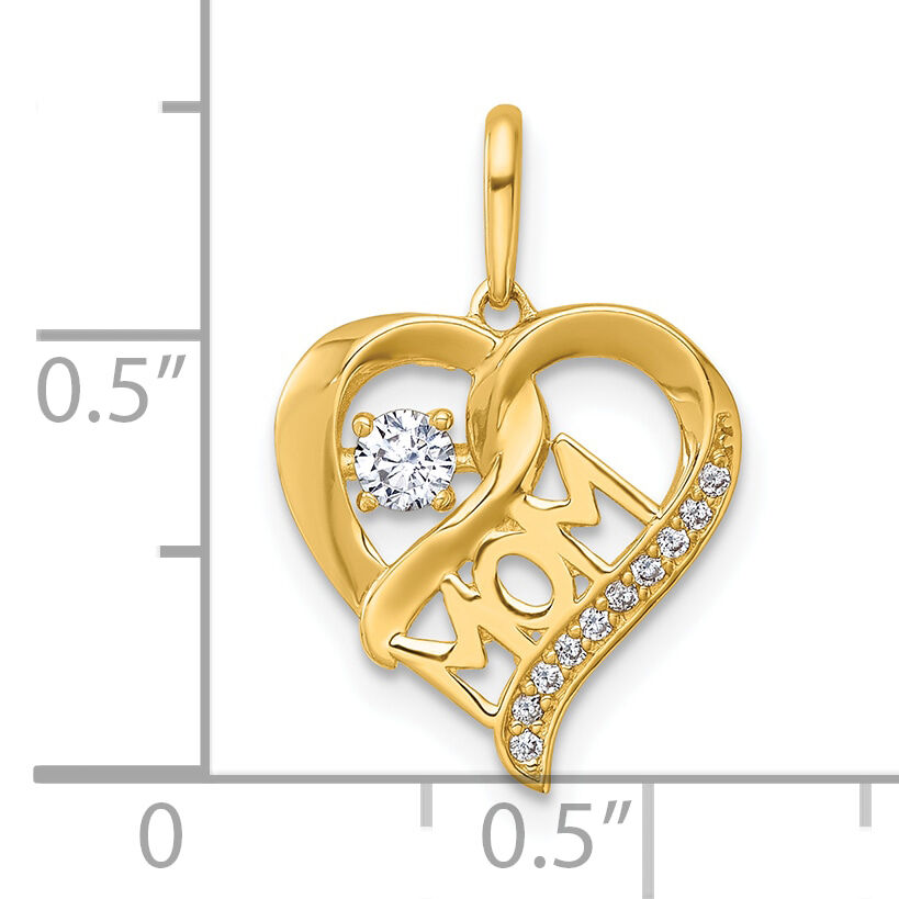 14k Polished CZ Mom Heart Charm-YC1606