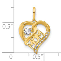 14k Polished CZ Mom Heart Charm-YC1606