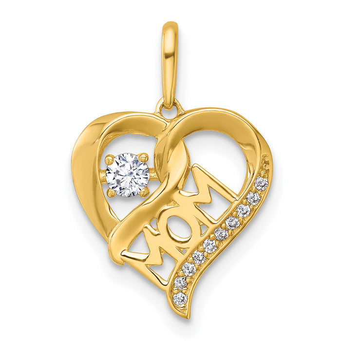 14k Polished CZ Mom Heart Charm-YC1606
