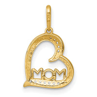 14k and Rhodium-Plated Polished CZ Mom Heart Pendant-YC1607