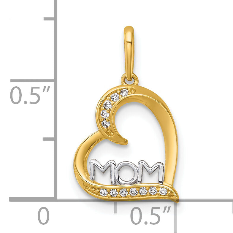 14k and Rhodium-Plated Polished CZ Mom Heart Pendant-YC1607