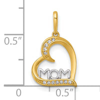 14k and Rhodium-Plated Polished CZ Mom Heart Pendant-YC1607