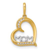 14k and Rhodium-Plated Polished CZ Mom Heart Pendant-YC1607