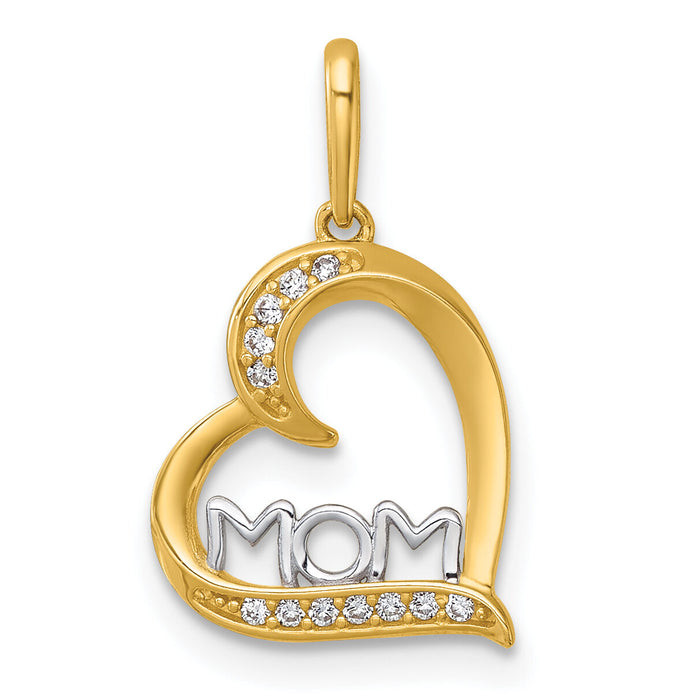 14k and Rhodium-Plated Polished CZ Mom Heart Pendant-YC1607