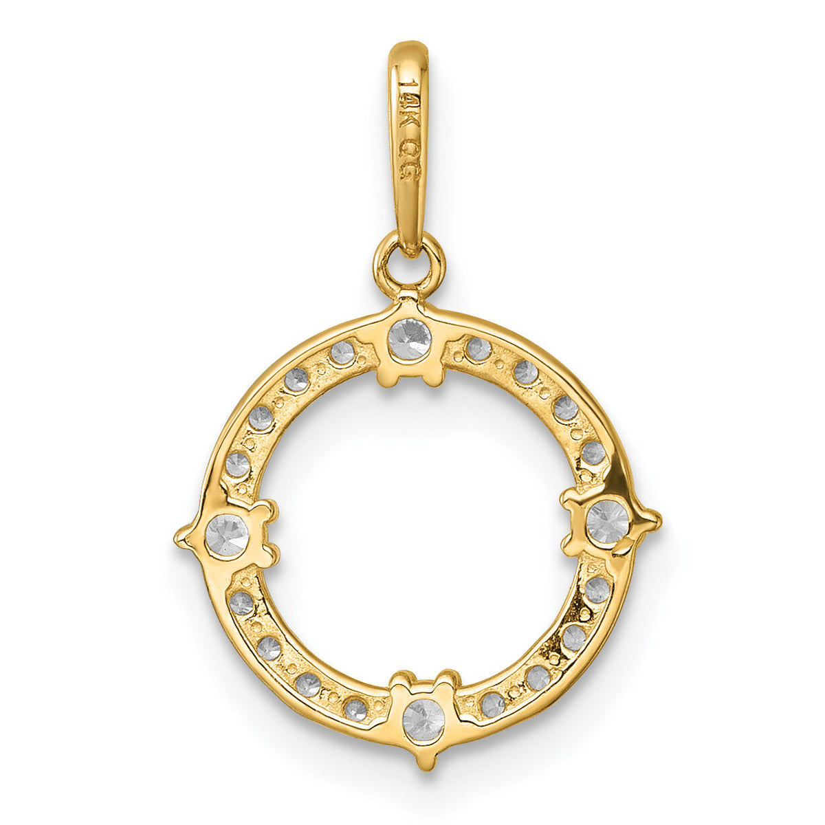14k Polished CZ Circle Pendant-YC1608