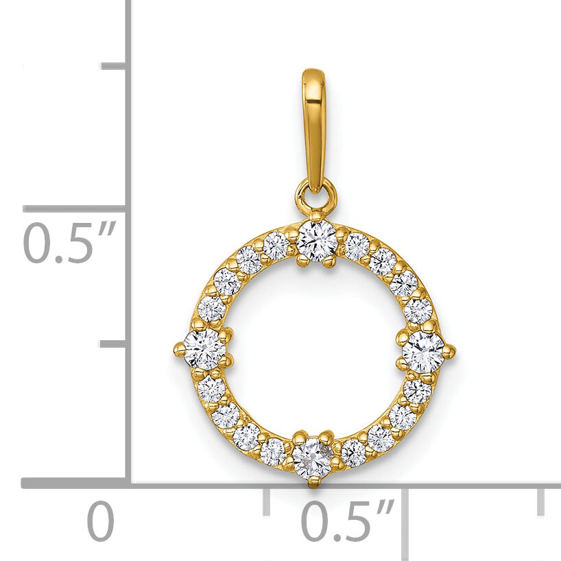 14k Polished CZ Circle Pendant-YC1608