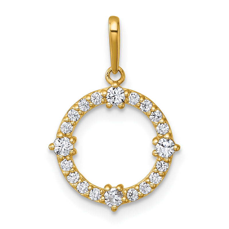 14k Polished CZ Circle Pendant-YC1608
