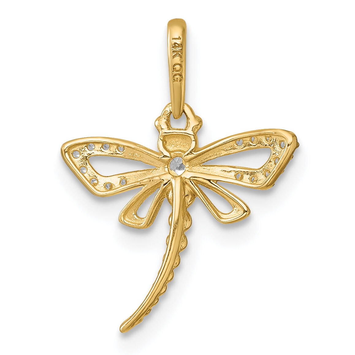14k Polished and Beaded CZ Dragonfly Pendant-YC1613