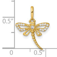 14k Polished and Beaded CZ Dragonfly Pendant-YC1613