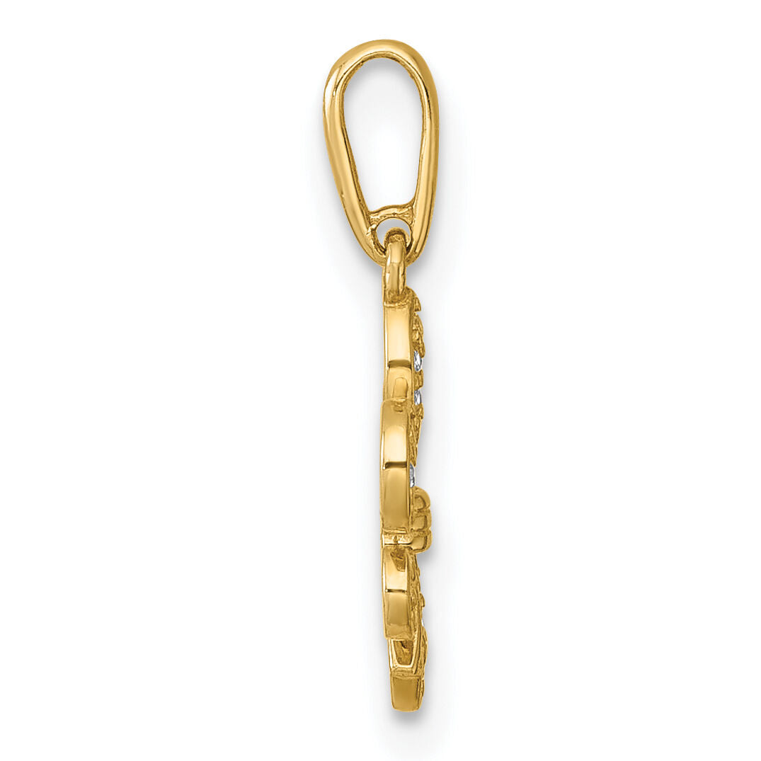 14k Polished CZ Fleur de lis Pendant-YC1614